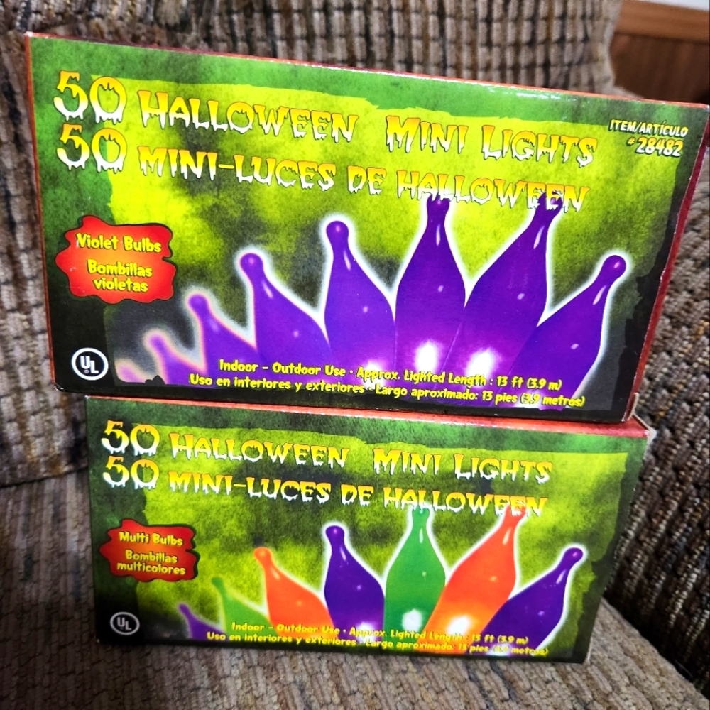 Vtg Sienna Halloween Mini Lights Violet & Multibulbs 13ft each Indoor Outdoor